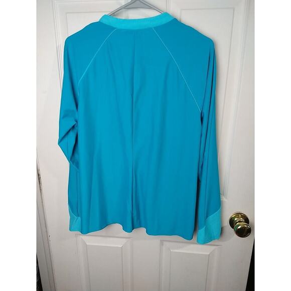 Coastal Blue Woman 1X Aqua White Rash Guard Long Sleeve 1/4 Zip Pullover - Picture 9 of 9